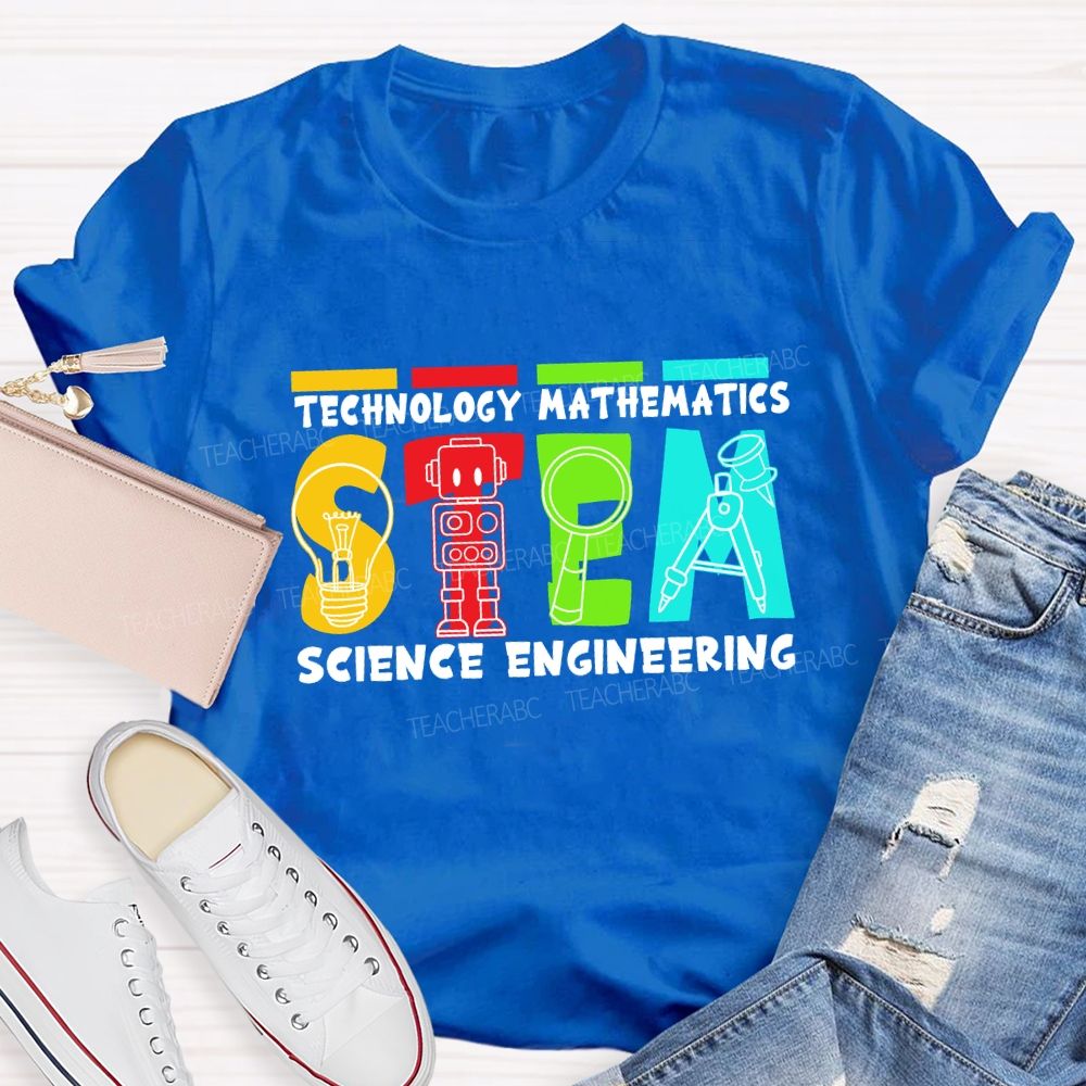 Stem Definition Colorful Block Teacher T-Shirt