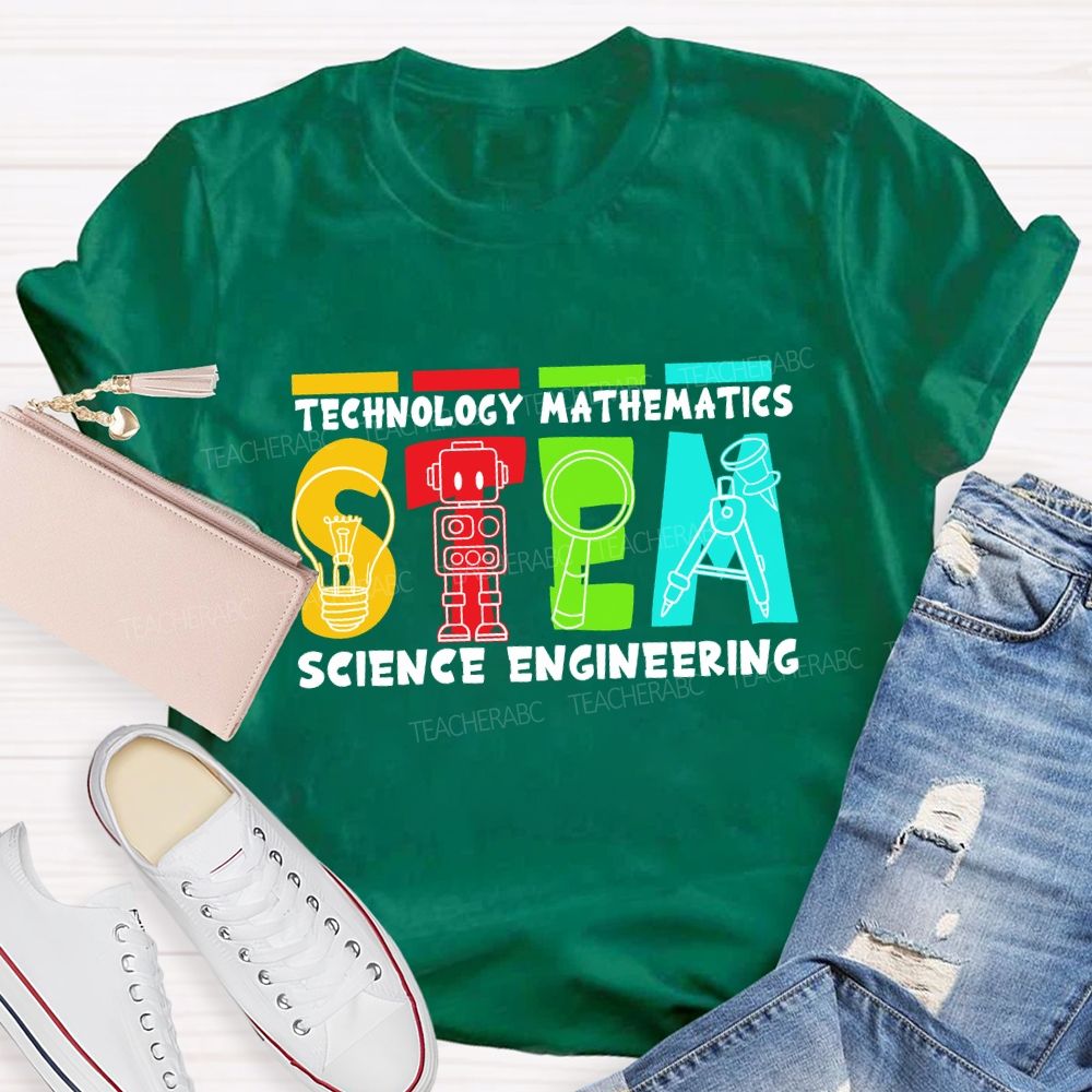 Stem Definition Colorful Block Teacher T-Shirt