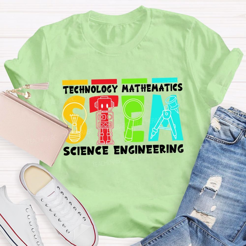 Stem Definition Colorful Block Teacher T-Shirt