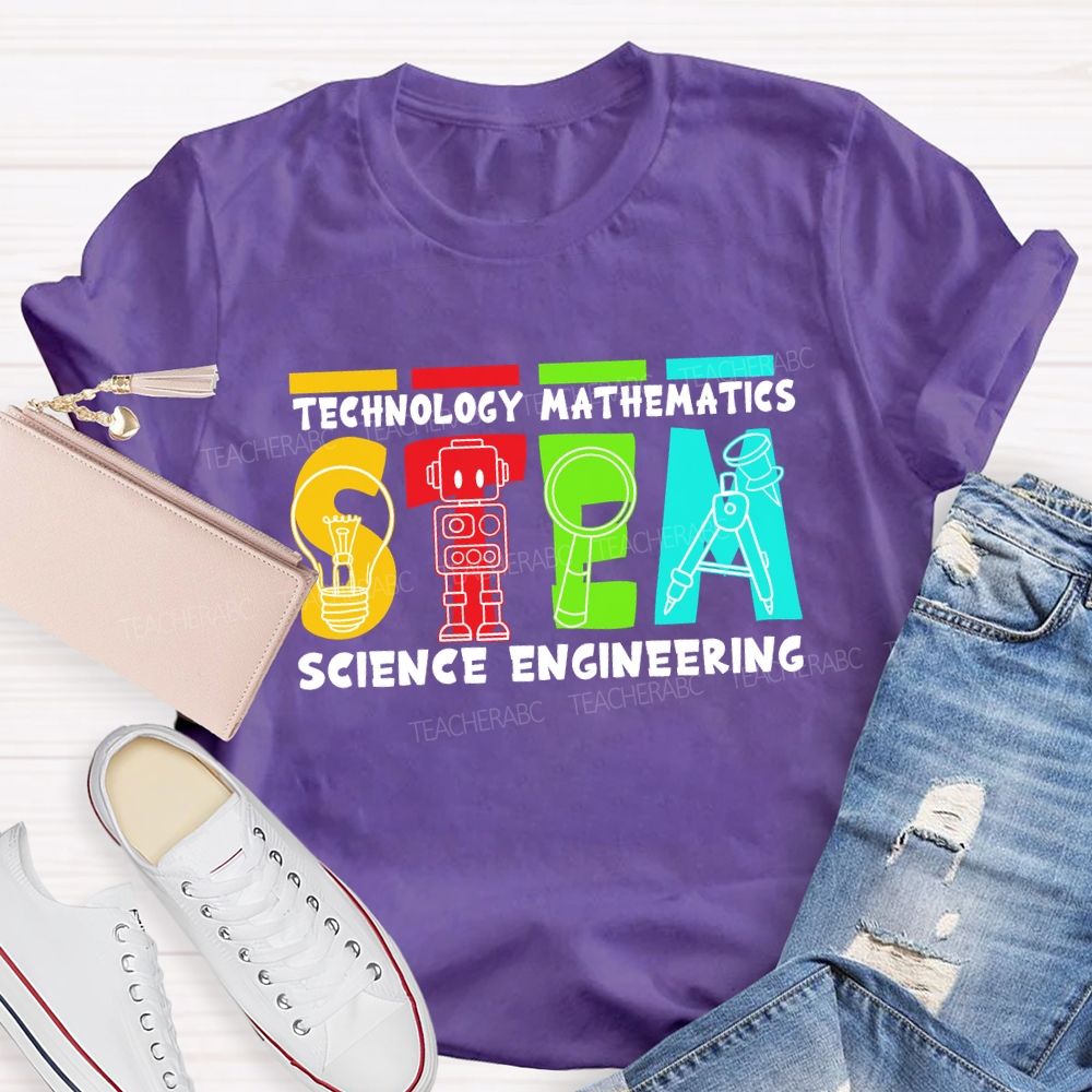 Stem Definition Colorful Block Teacher T-Shirt