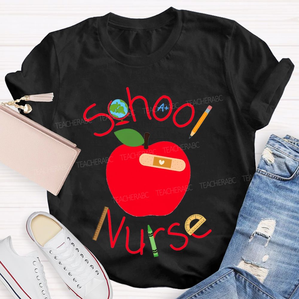 School Nurse And Apple Print T-shirt