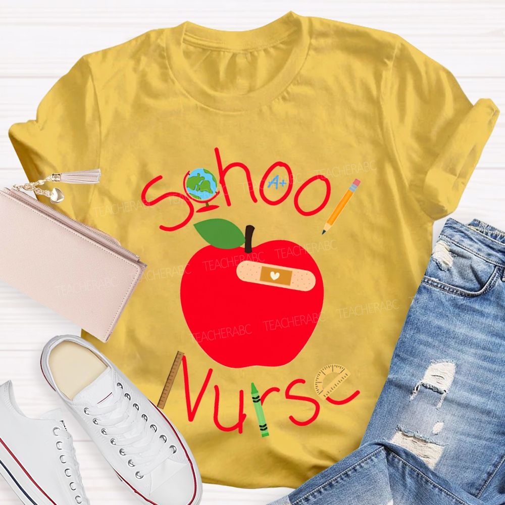 School Nurse And Apple Print T-shirt