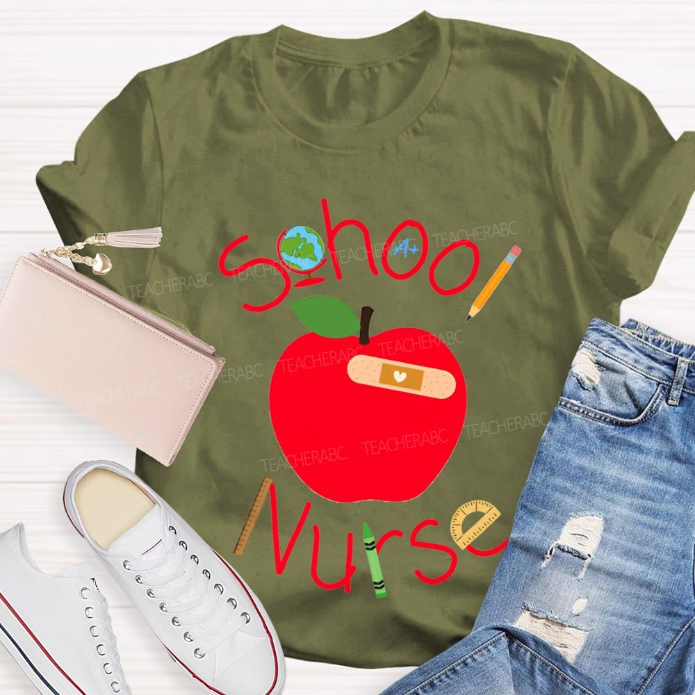 School Nurse And Apple Print T-shirt