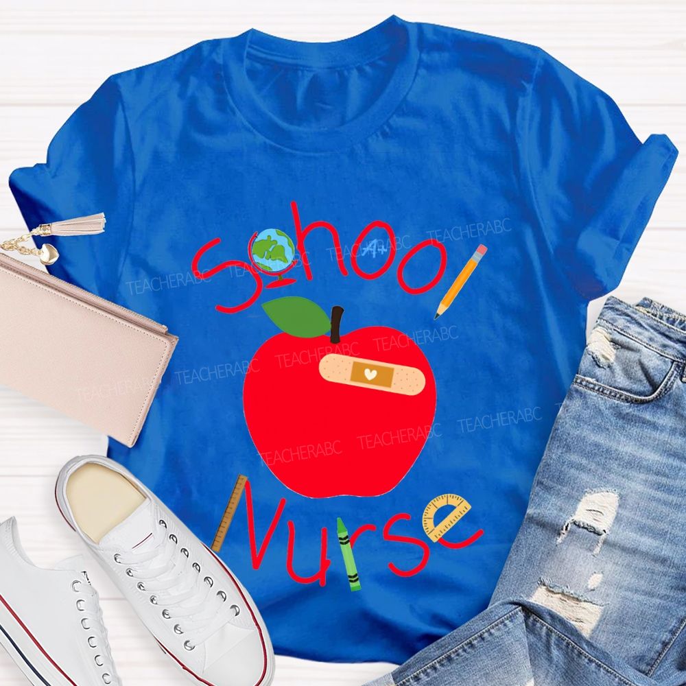School Nurse And Apple Print T-shirt