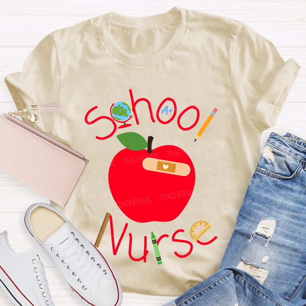 School Nurse And Apple Print T-shirt