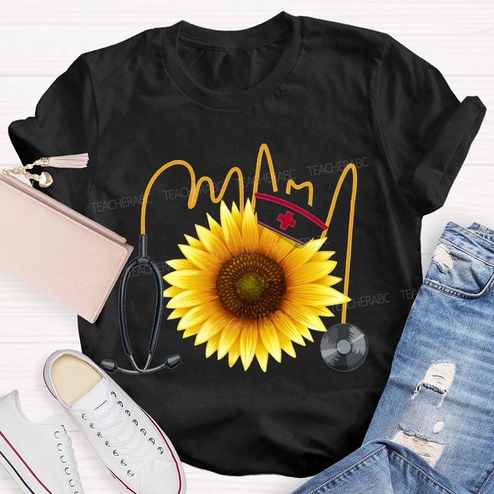 School Nurse And Sunflower Stethoscope T-shirt
