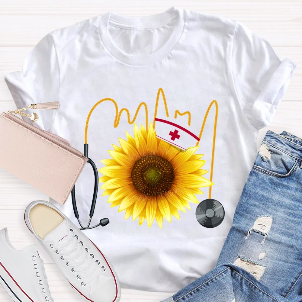 School Nurse And Sunflower Stethoscope T-shirt