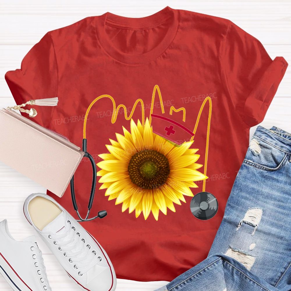 School Nurse And Sunflower Stethoscope T-shirt