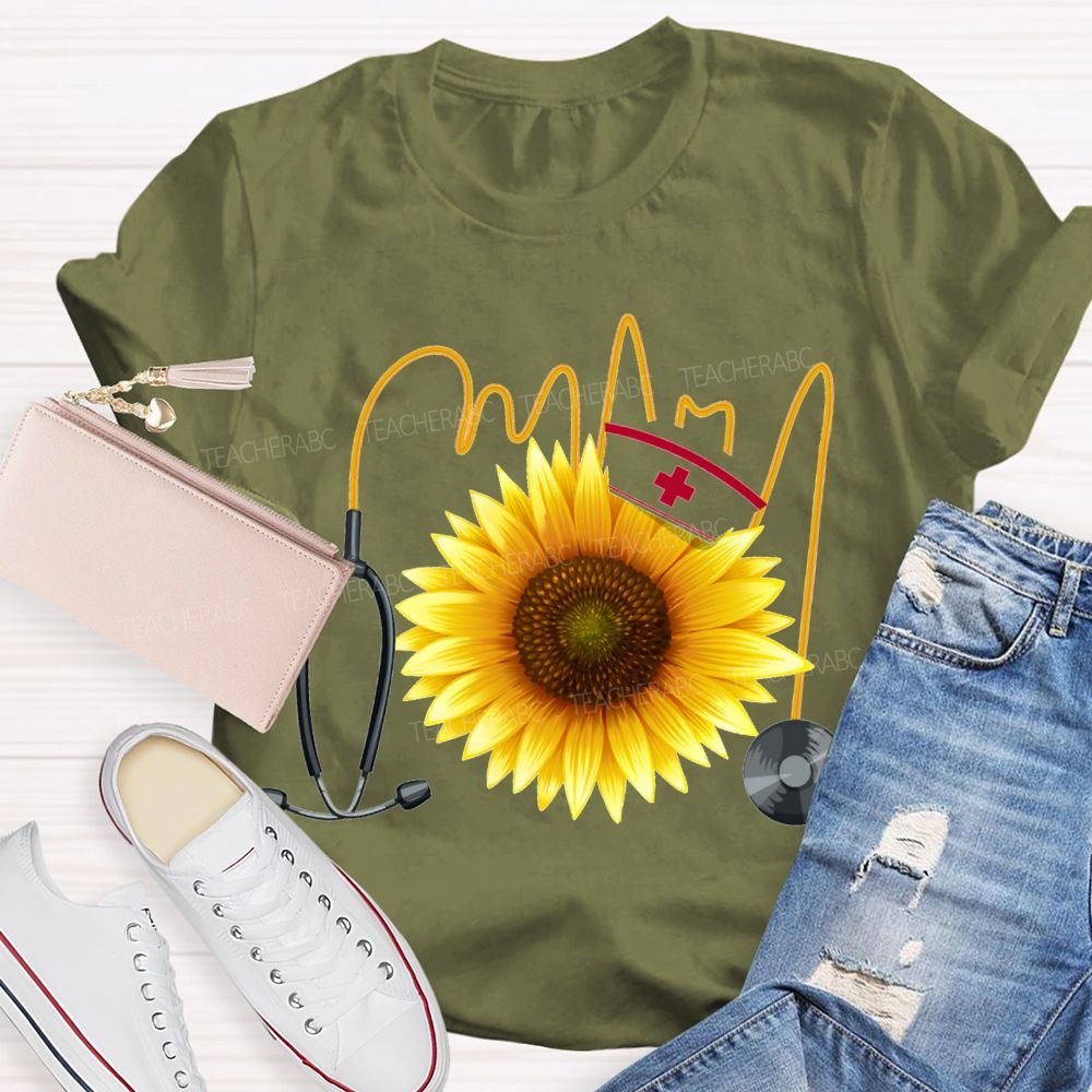 School Nurse And Sunflower Stethoscope T-shirt