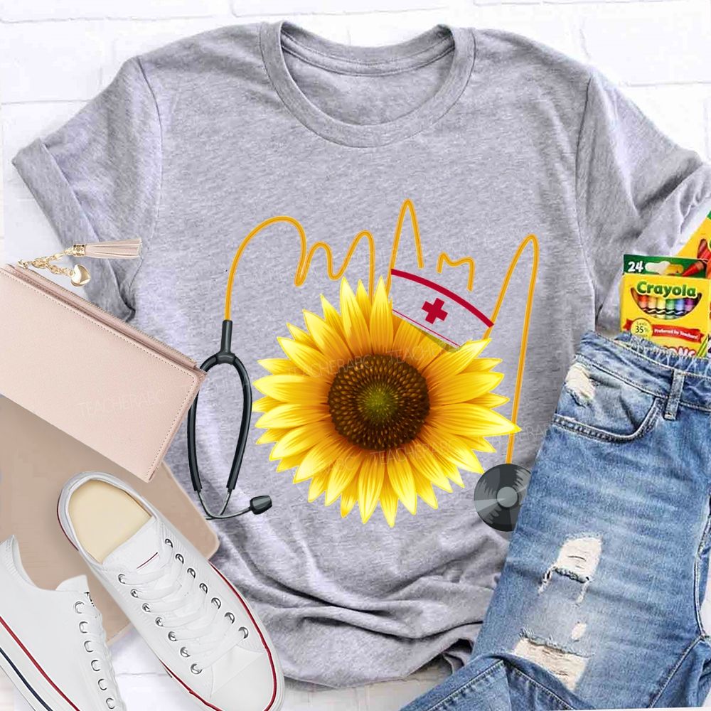 School Nurse And Sunflower Stethoscope T-shirt