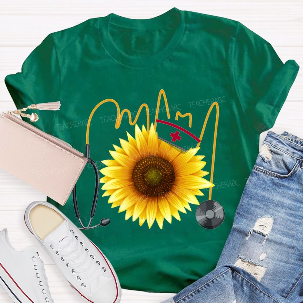 School Nurse And Sunflower Stethoscope T-shirt