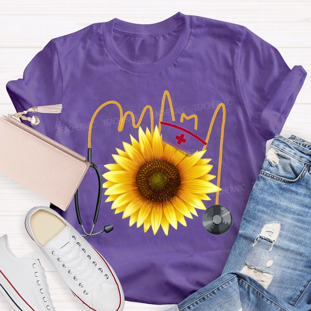 School Nurse And Sunflower Stethoscope T-shirt
