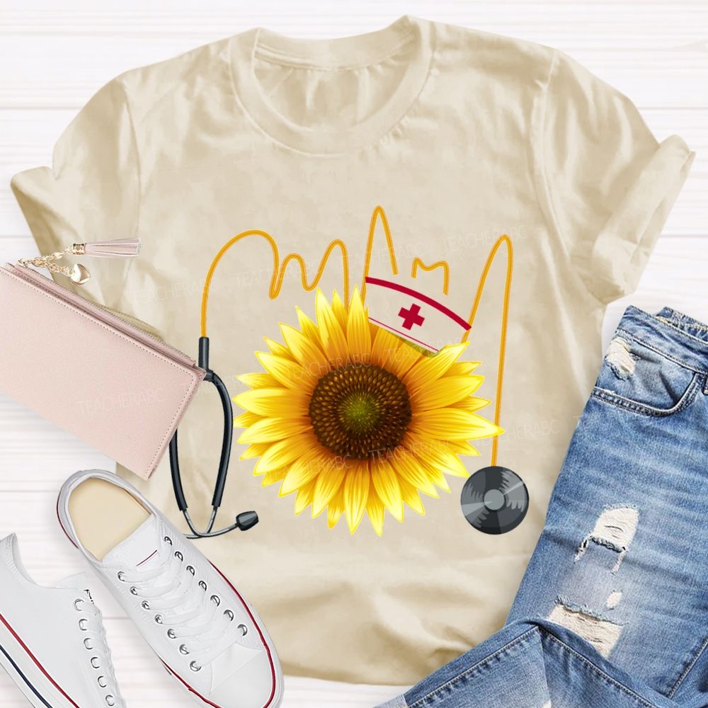School Nurse And Sunflower Stethoscope T-shirt