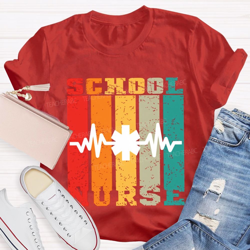 School Nurse Color Patchwork Print Teacher T-shirt