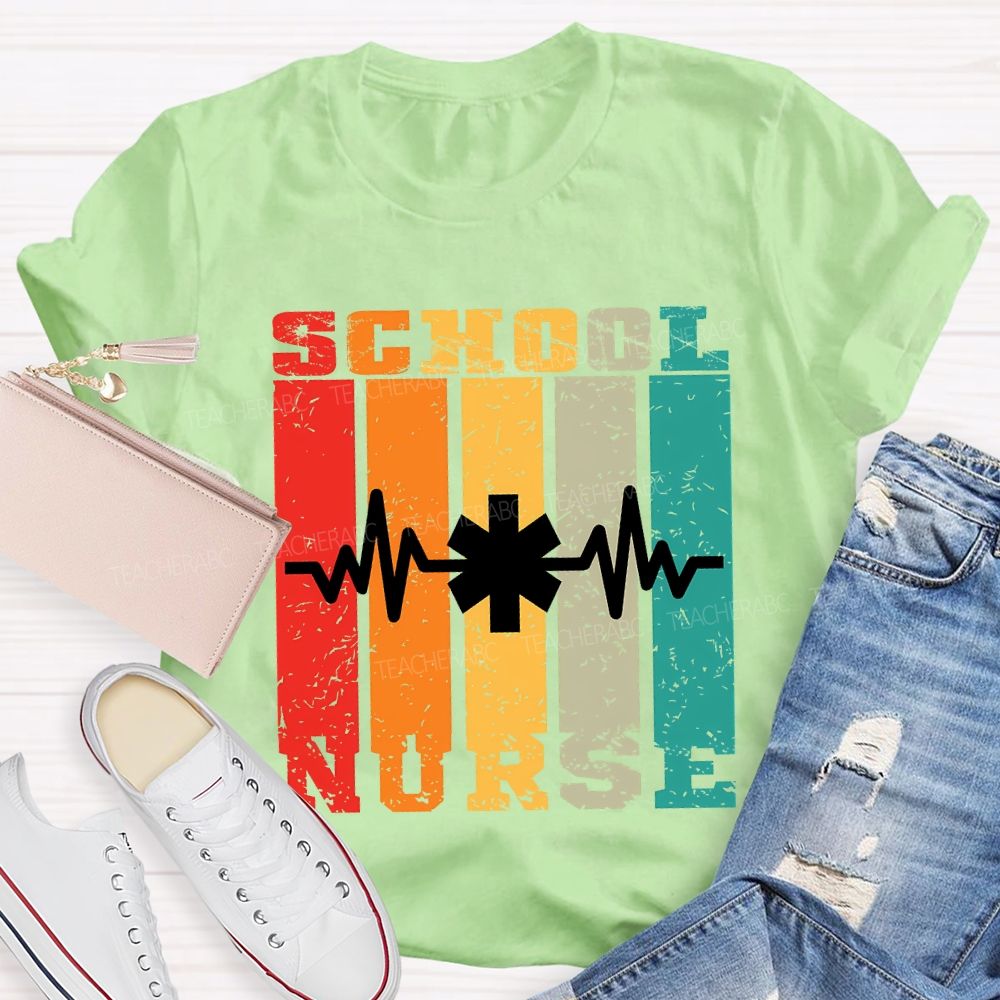 School Nurse Color Patchwork Print Teacher T-shirt