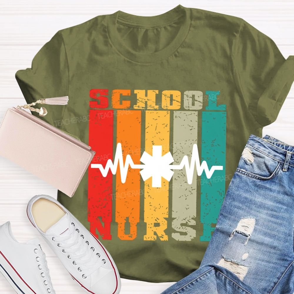 School Nurse Color Patchwork Print Teacher T-shirt
