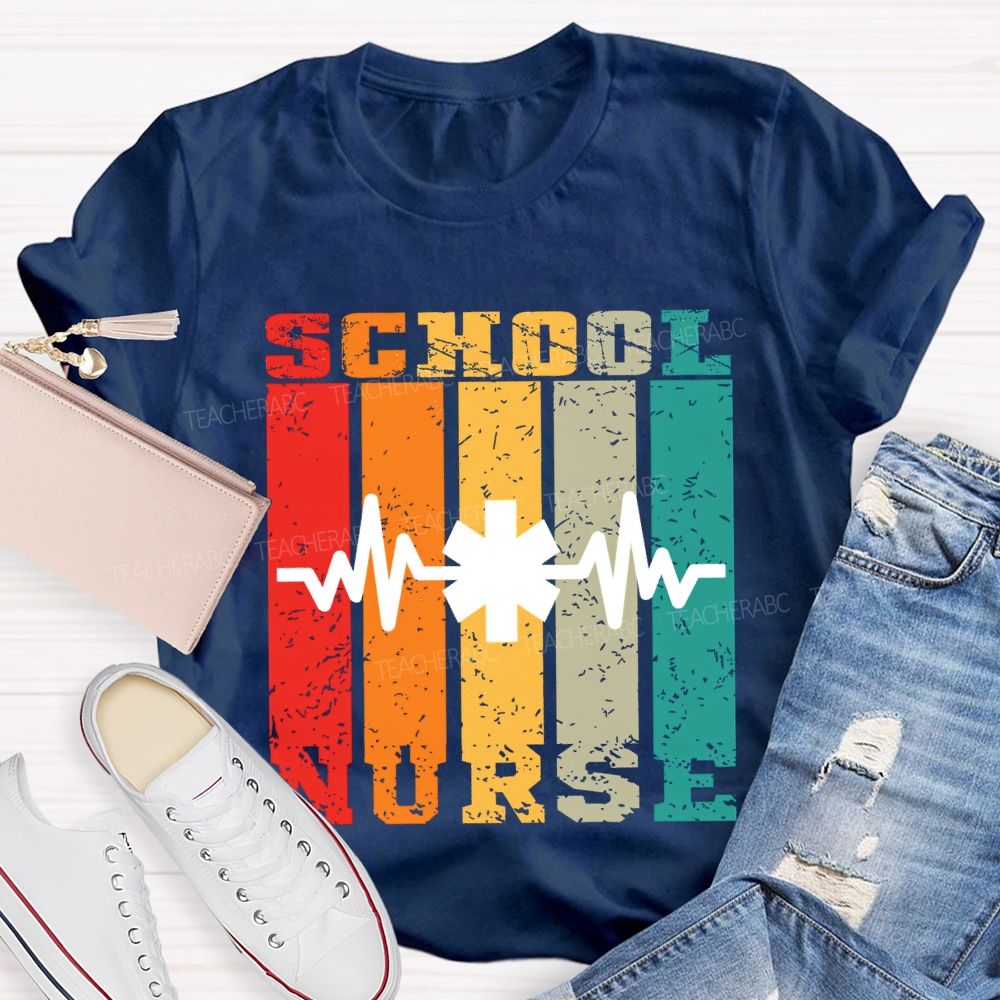 School Nurse Color Patchwork Print Teacher T-shirt
