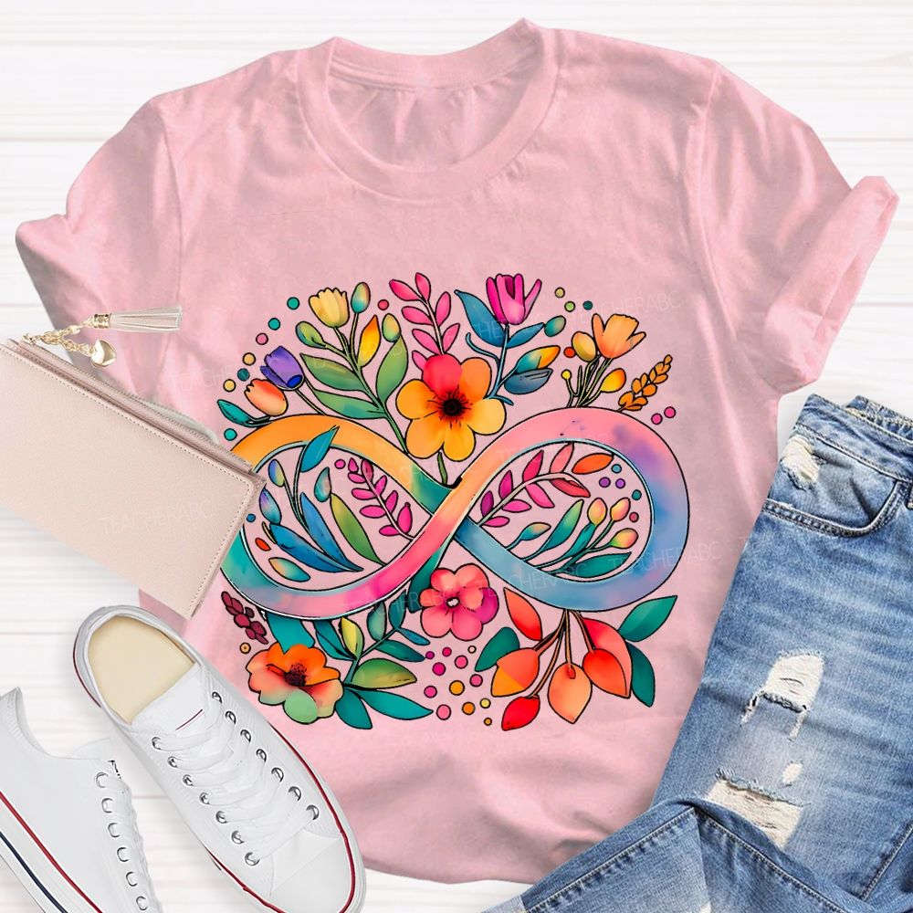 Celebrate Minds Of All Kinds Floral And Infinity Symbol T-shirt