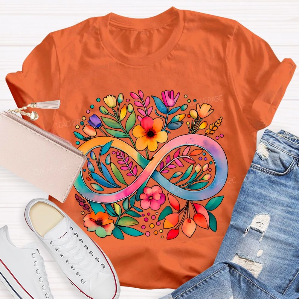 Celebrate Minds Of All Kinds Floral And Infinity Symbol T-shirt