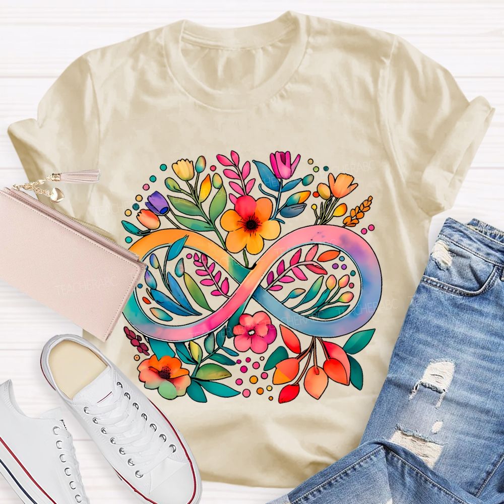 Celebrate Minds Of All Kinds Floral And Infinity Symbol T-shirt