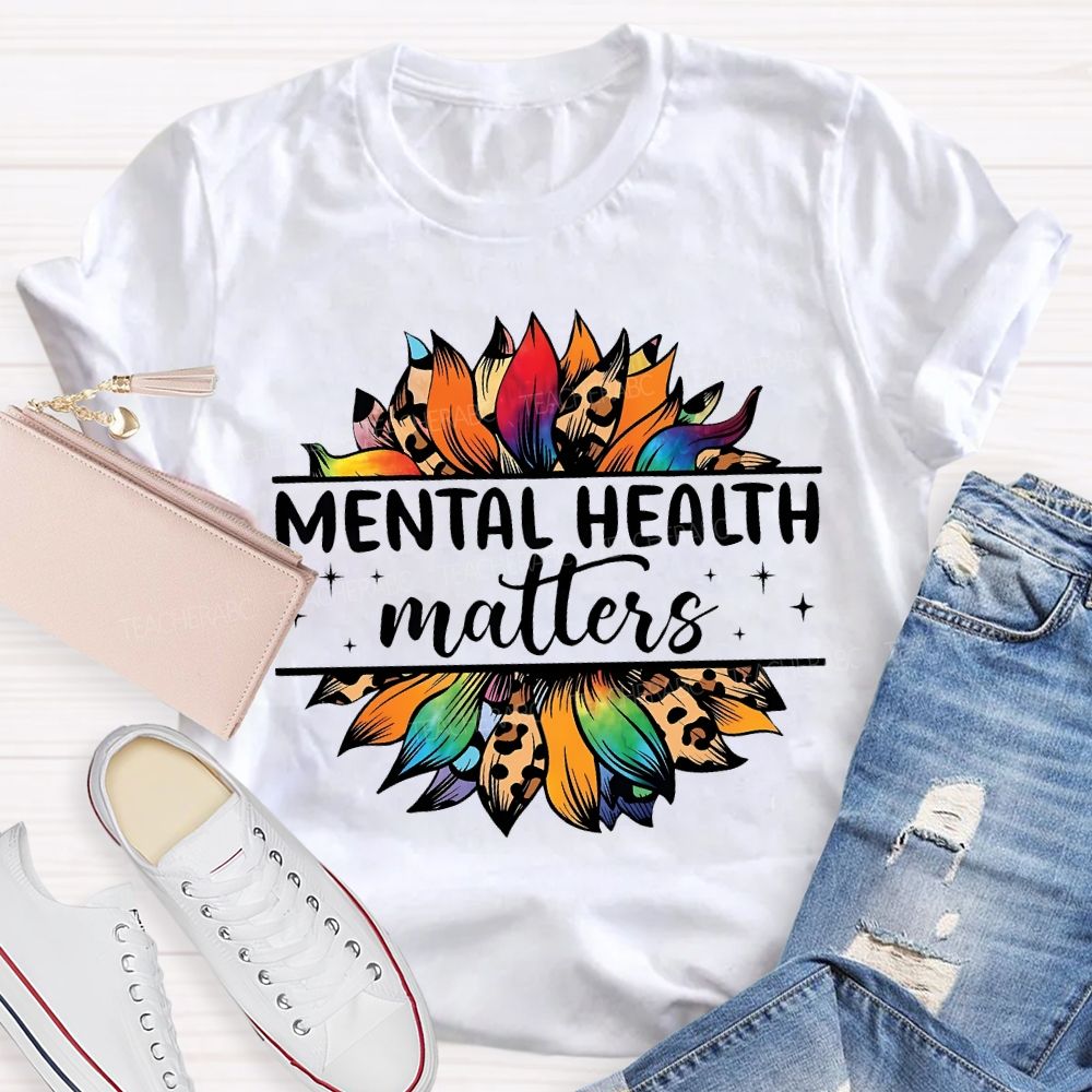 Mental Health Matters And Colorful Leopard Print Sunflower T-shirt