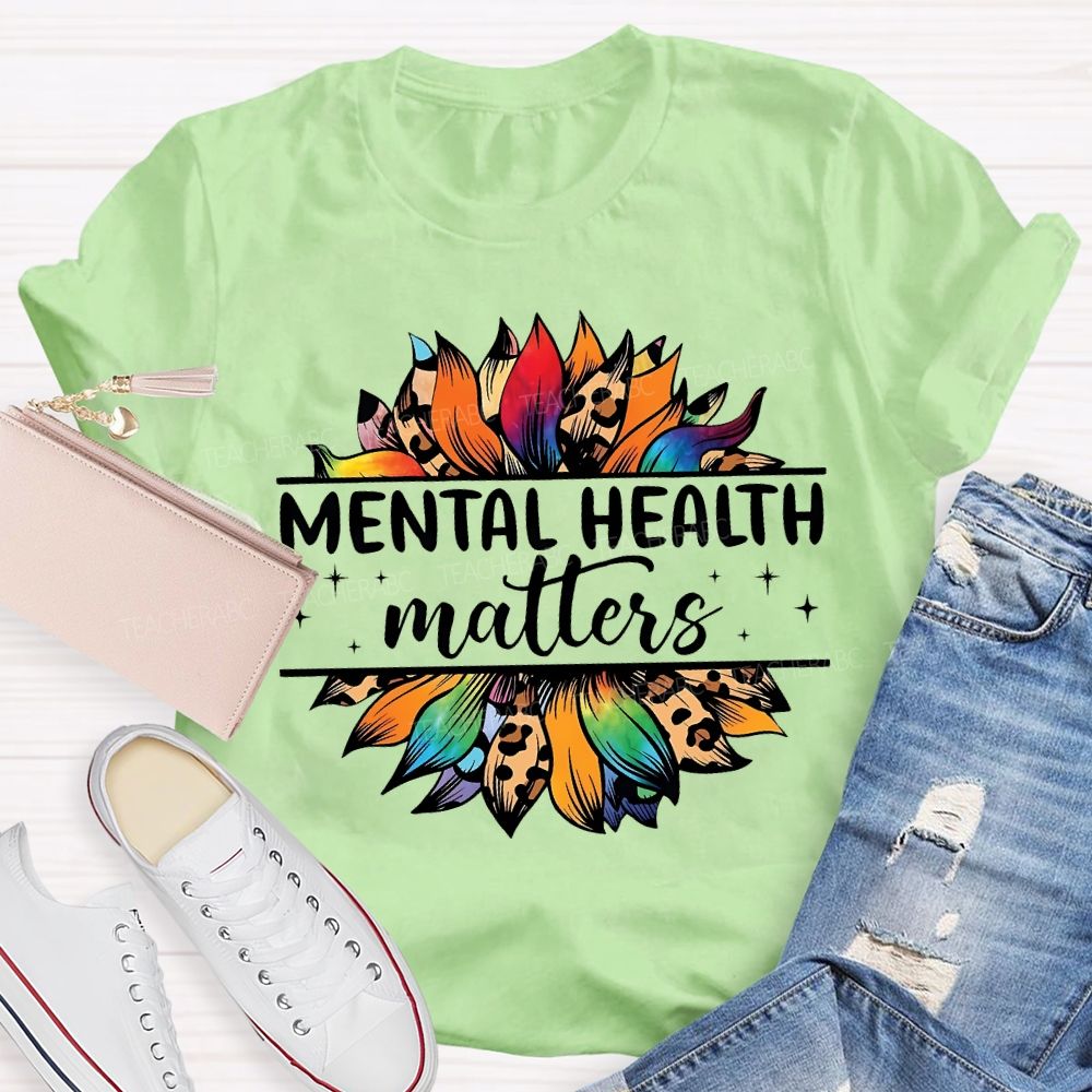 Mental Health Matters And Colorful Leopard Print Sunflower T-shirt