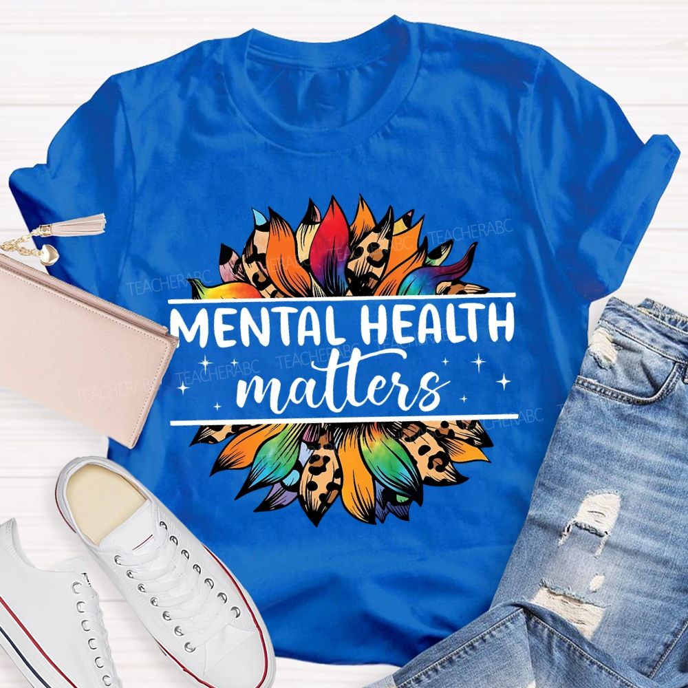 Mental Health Matters And Colorful Leopard Print Sunflower T-shirt