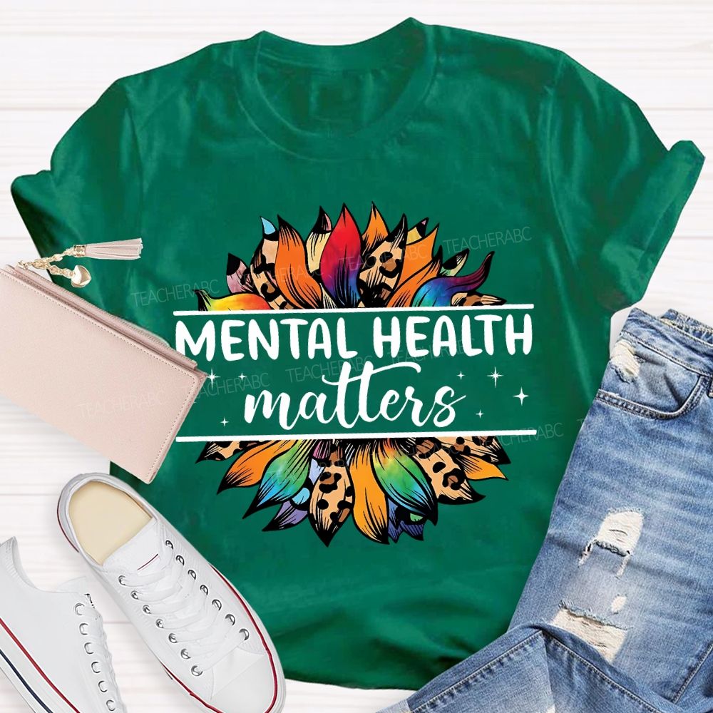 Mental Health Matters And Colorful Leopard Print Sunflower T-shirt