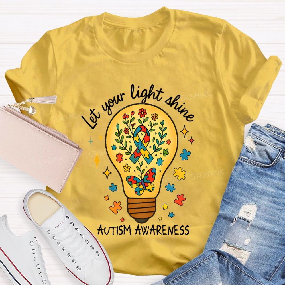 Let Your Light Shine Autism Awareness Floral Butterfly Teacher T-shirt