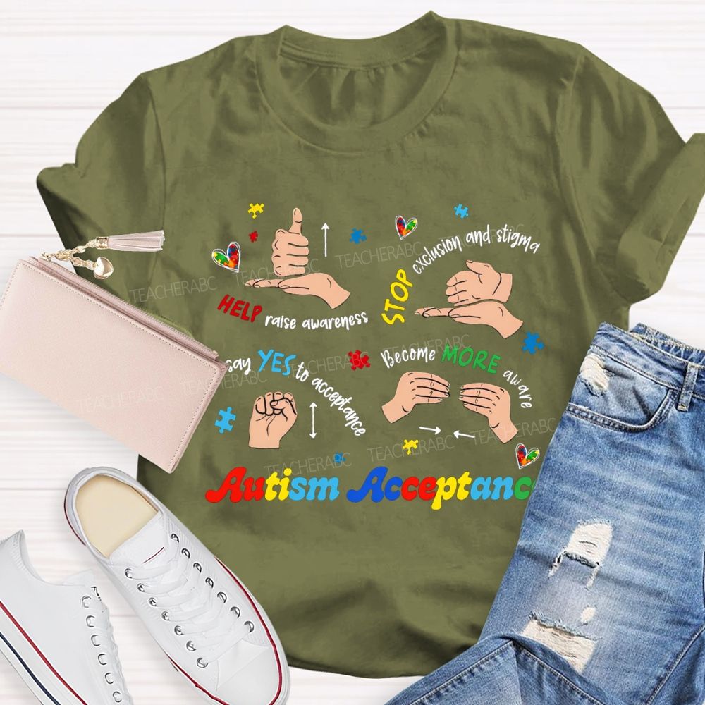 Autism Acceptance Help Raise Awareness Stop Exclusion Teacher T-Shirt