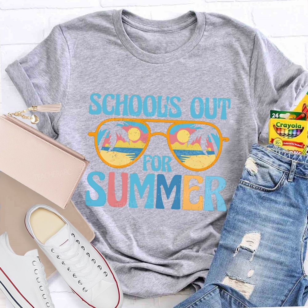 School's Out For Summer Colorful Letters Sunglasses Teacher T-Shirt