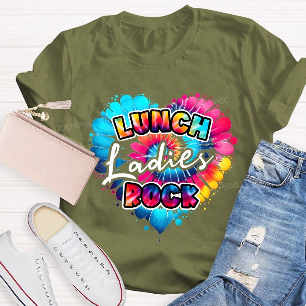 Lunch Ladies Rock And Colorful Tie-Dye Hearts T-shirt