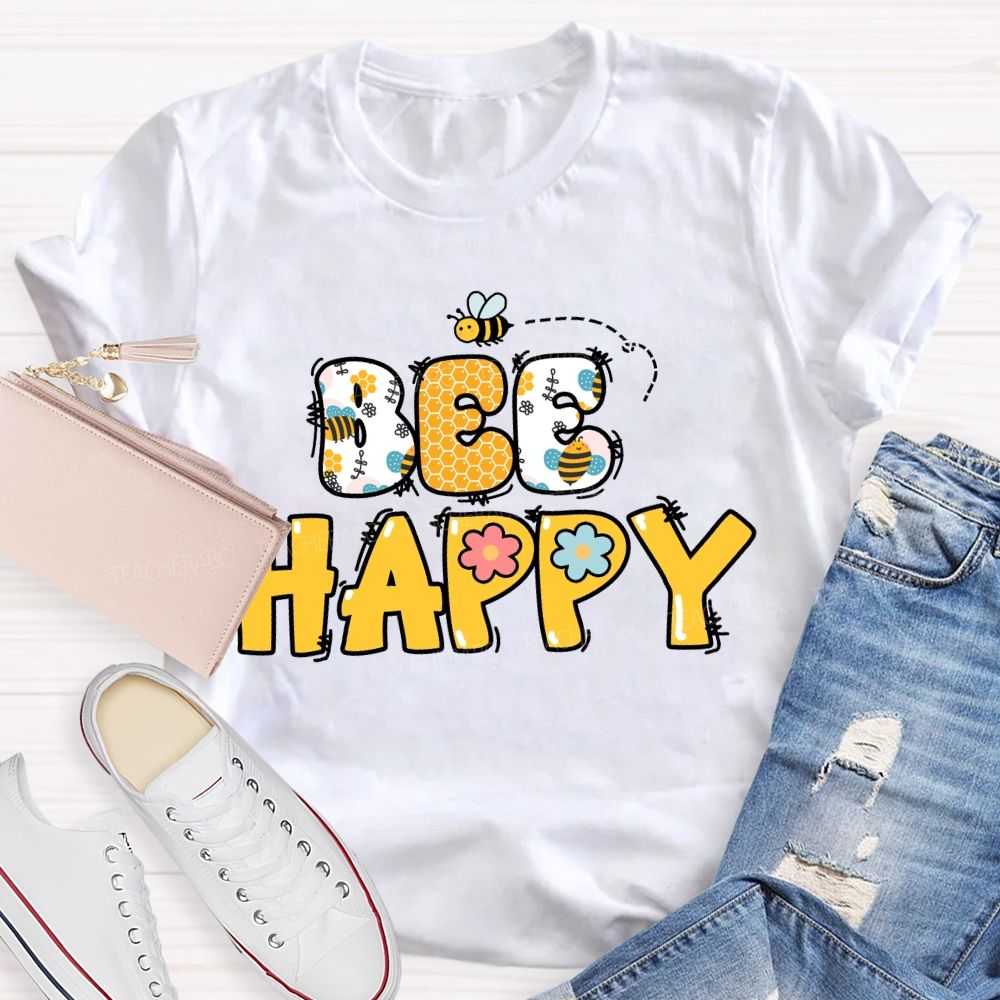 Bee Happy Cute Bees Honeycomb Teacher T-shirt