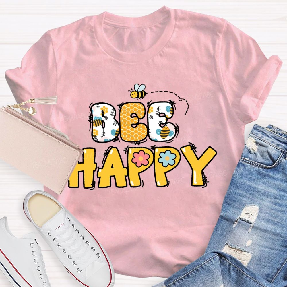 Bee Happy Cute Bees Honeycomb Teacher T-shirt