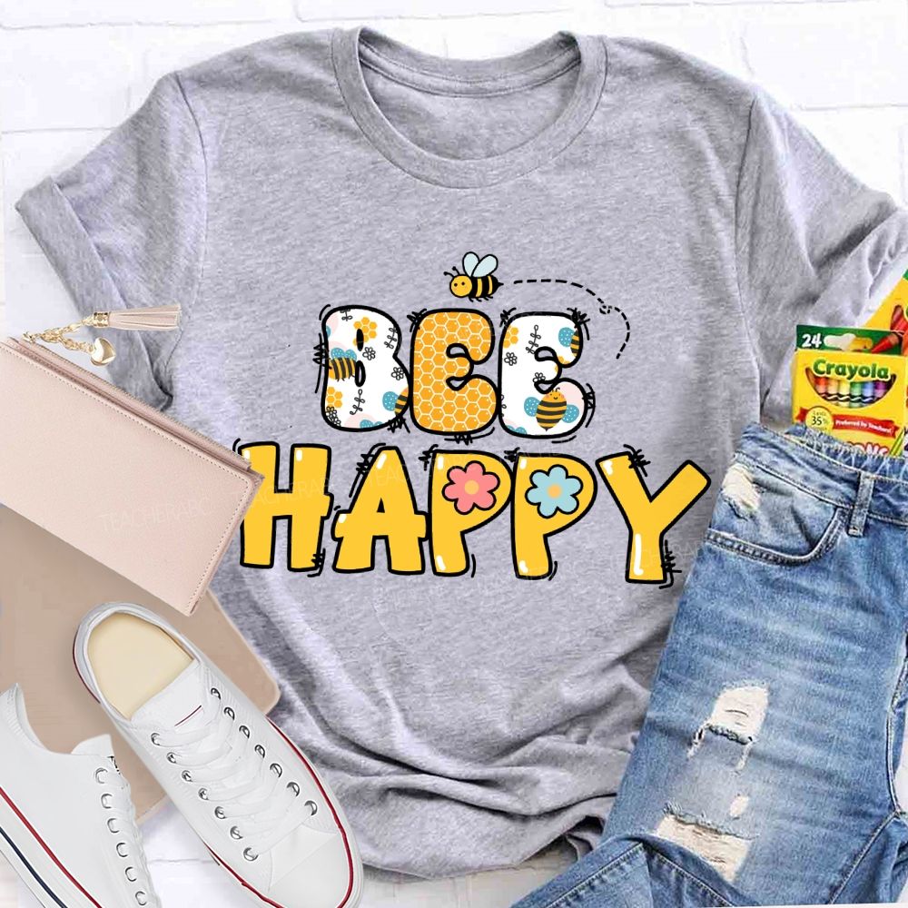 Bee Happy Cute Bees Honeycomb Teacher T-shirt