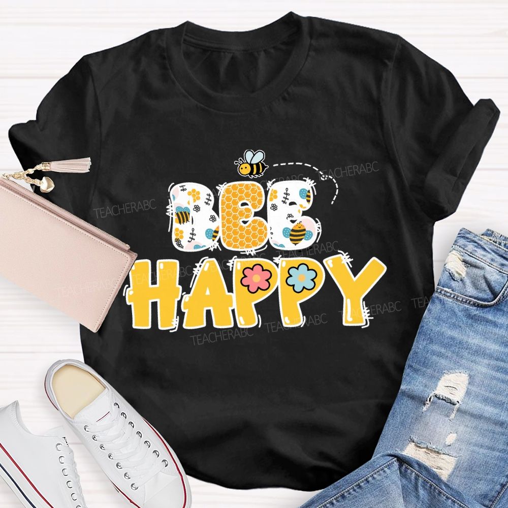 Bee Happy Cute Bees Honeycomb Teacher T-shirt