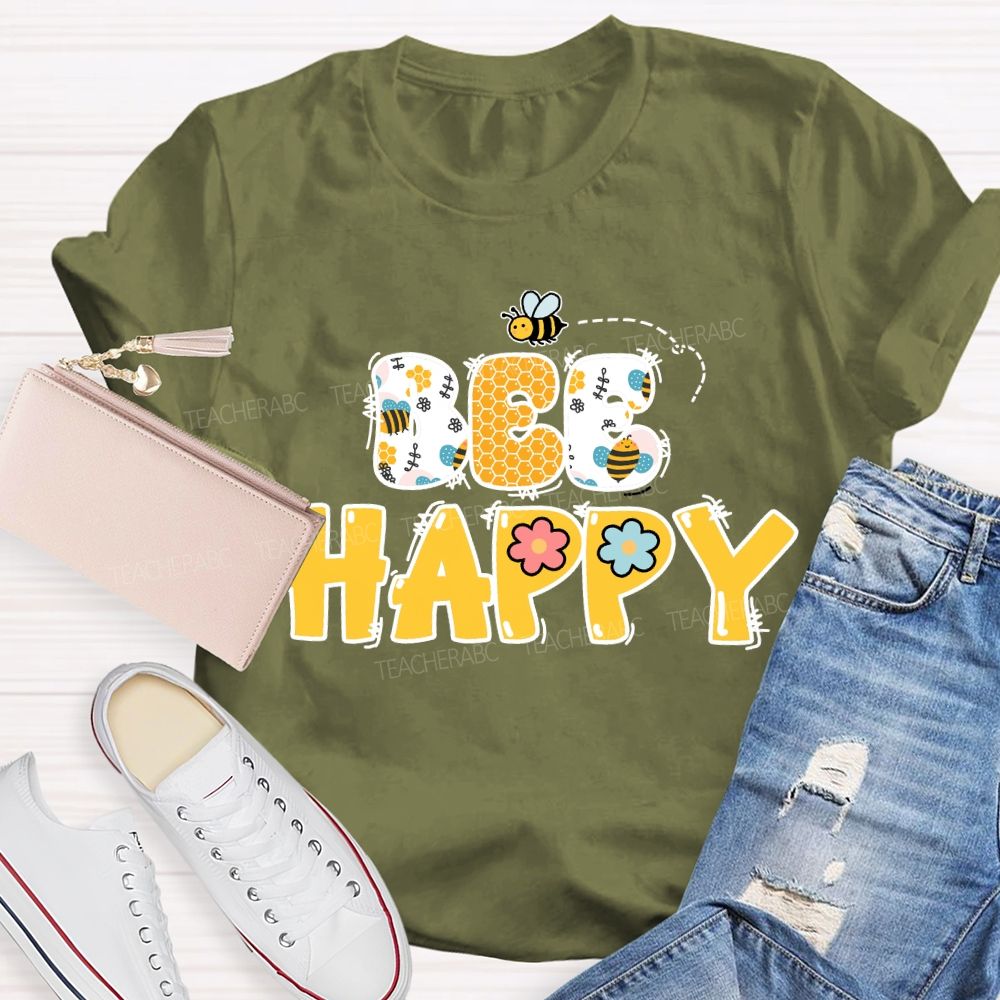 Bee Happy Cute Bees Honeycomb Teacher T-shirt