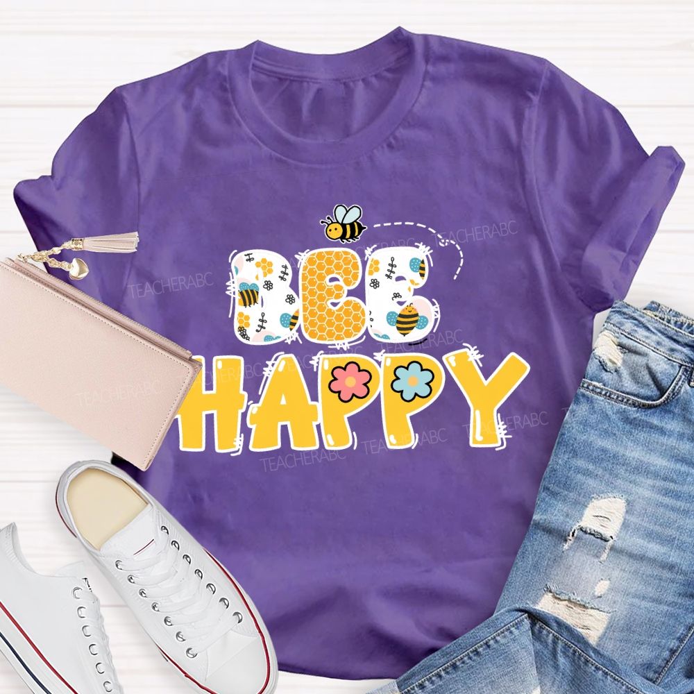 Bee Happy Cute Bees Honeycomb Teacher T-shirt