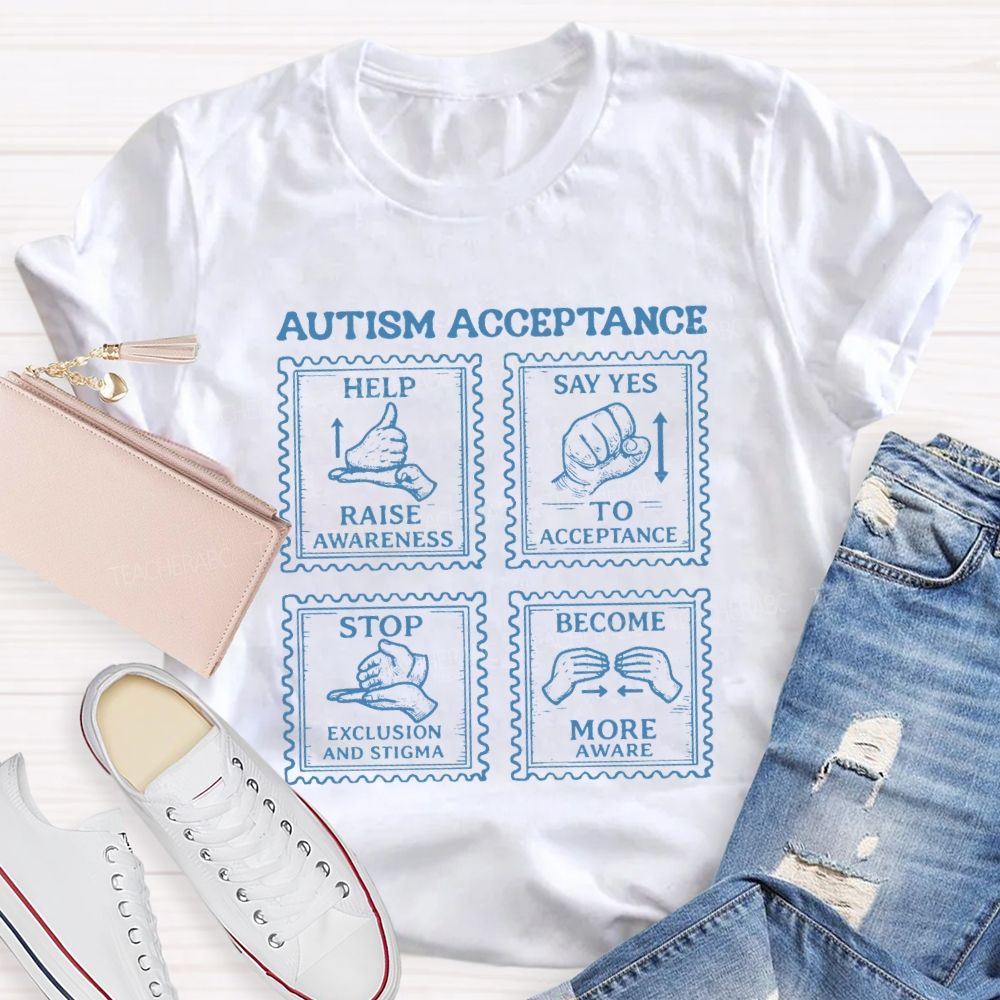 Autism Acceptance Hands Sign Teacher T-Shirt
