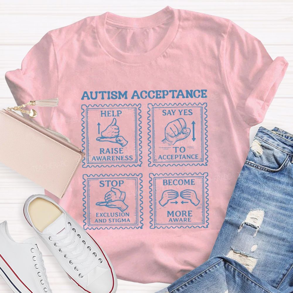Autism Acceptance Hands Sign Teacher T-Shirt