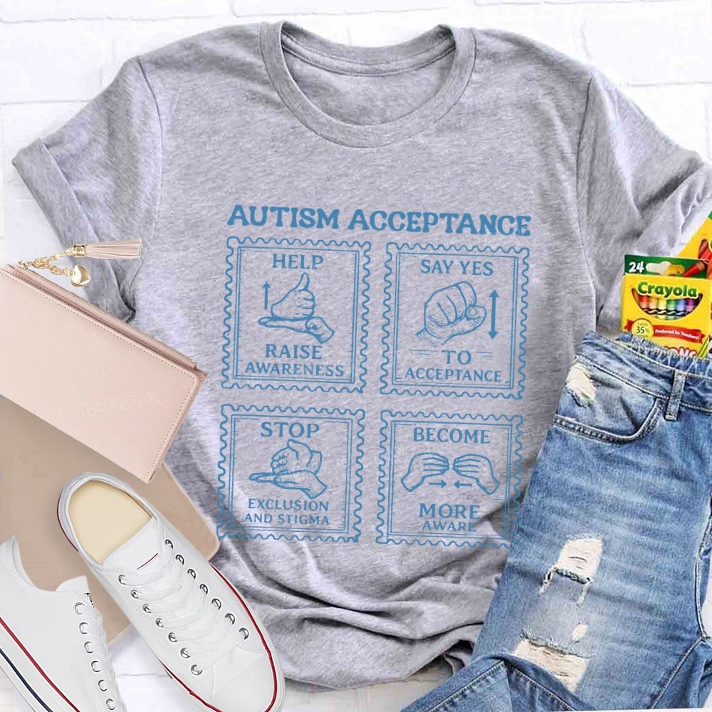 Autism Acceptance Hands Sign Teacher T-Shirt
