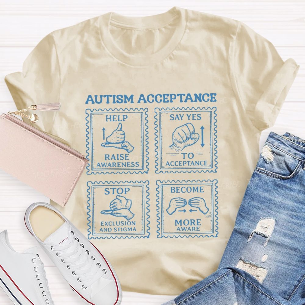 Autism Acceptance Hands Sign Teacher T-Shirt