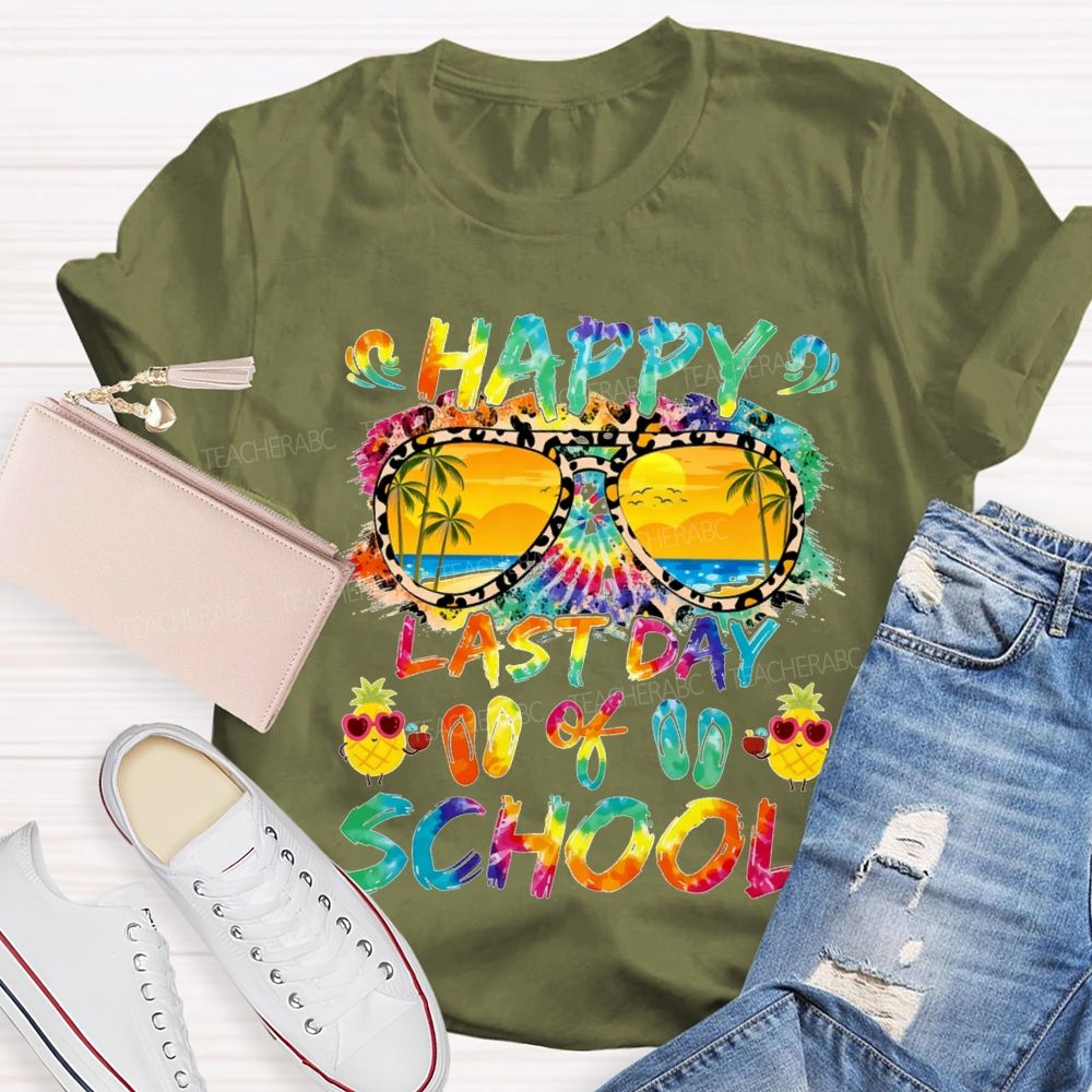 Happy Last Day Of School Colorful Tie-Dye Prints And Lettering Teacher T-shirt