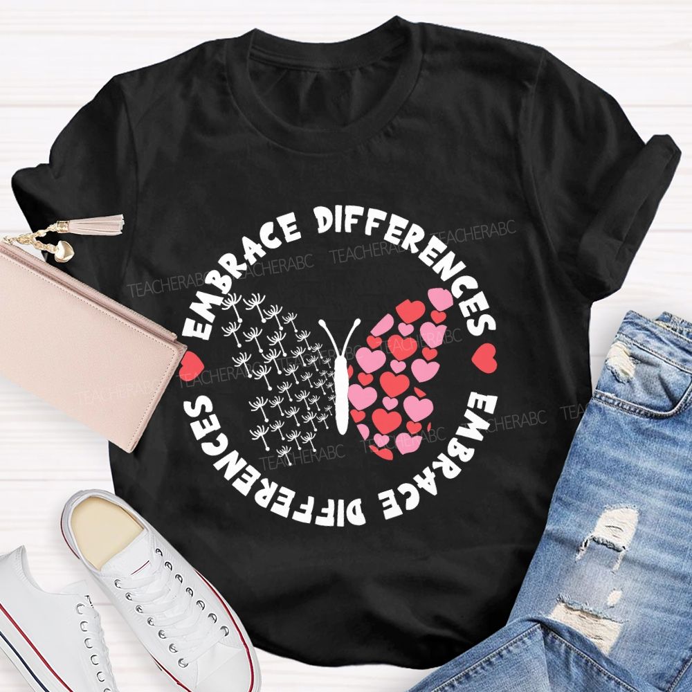 Embrace Differences Dandelion Butterfly Teacher T-Shirt