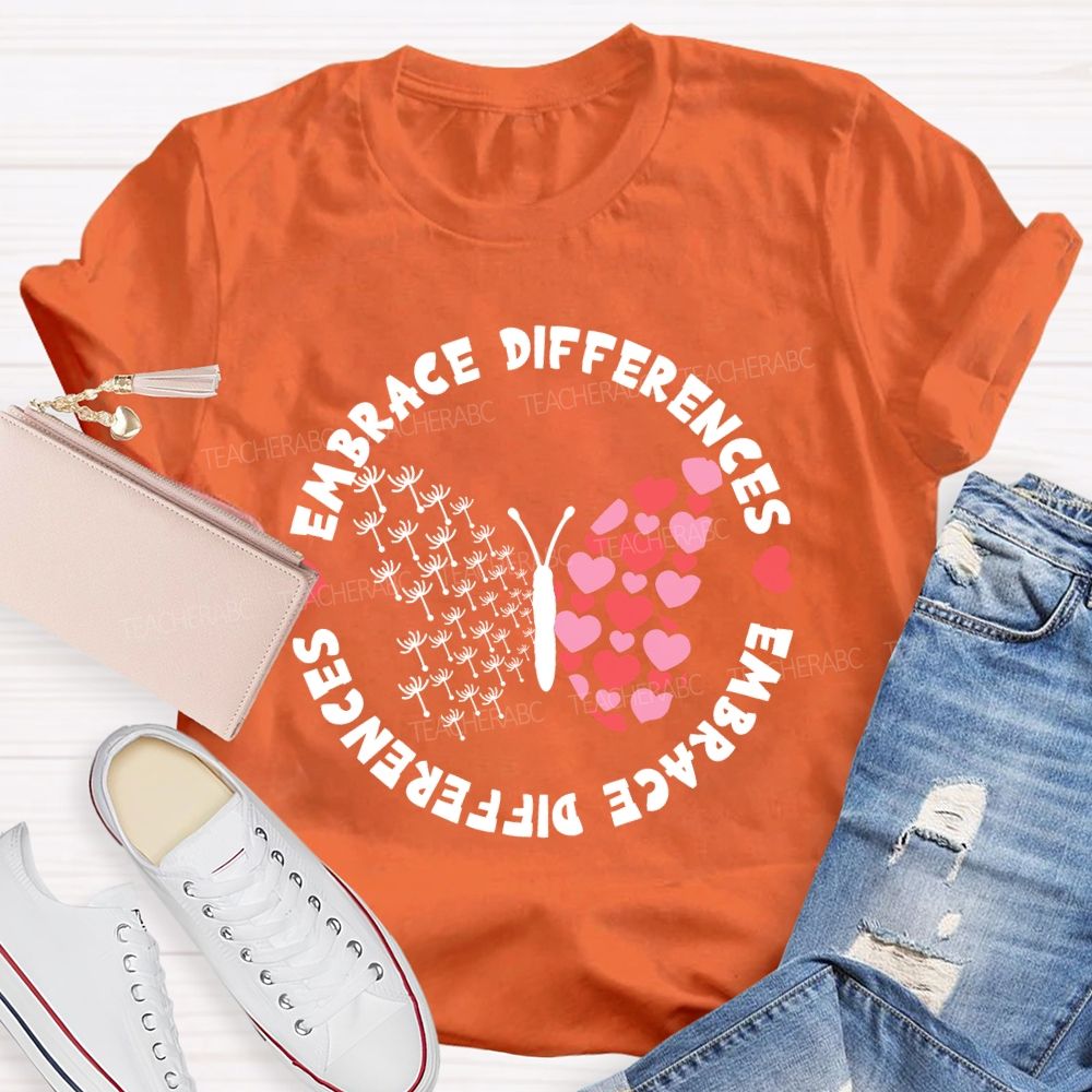Embrace Differences Dandelion Butterfly Teacher T-Shirt