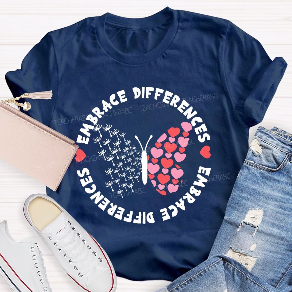 Embrace Differences Dandelion Butterfly Teacher T-Shirt