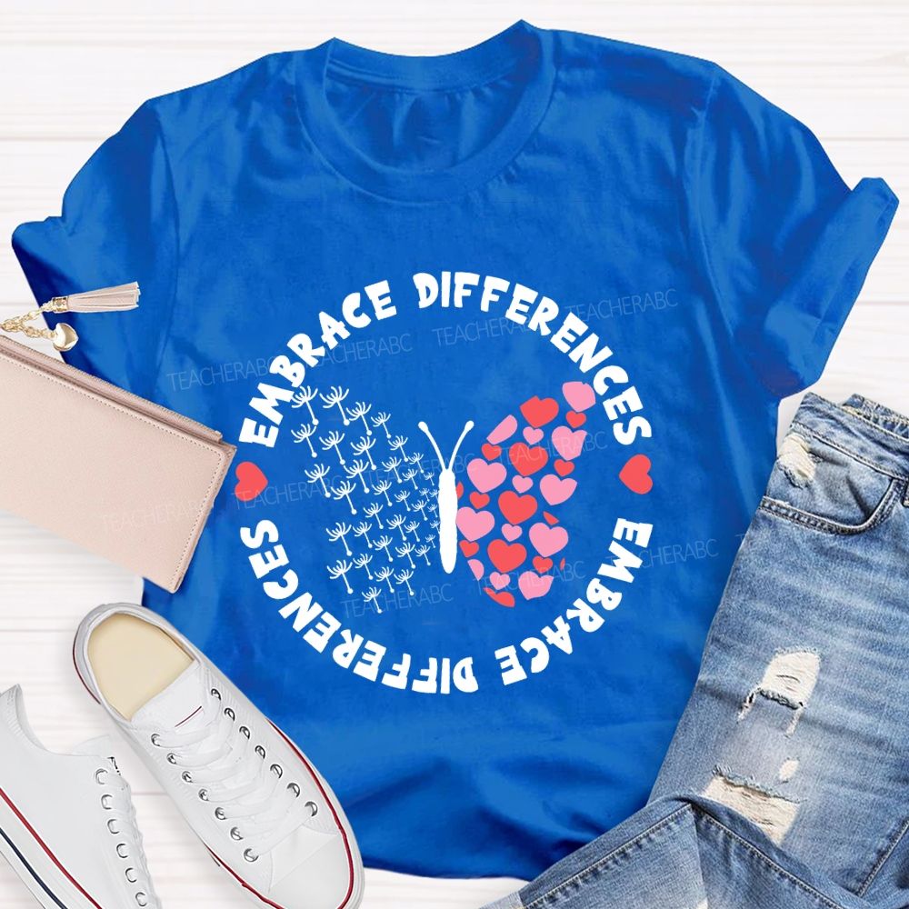 Embrace Differences Dandelion Butterfly Teacher T-Shirt