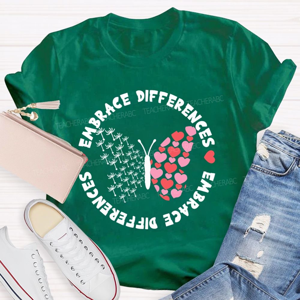 Embrace Differences Dandelion Butterfly Teacher T-Shirt