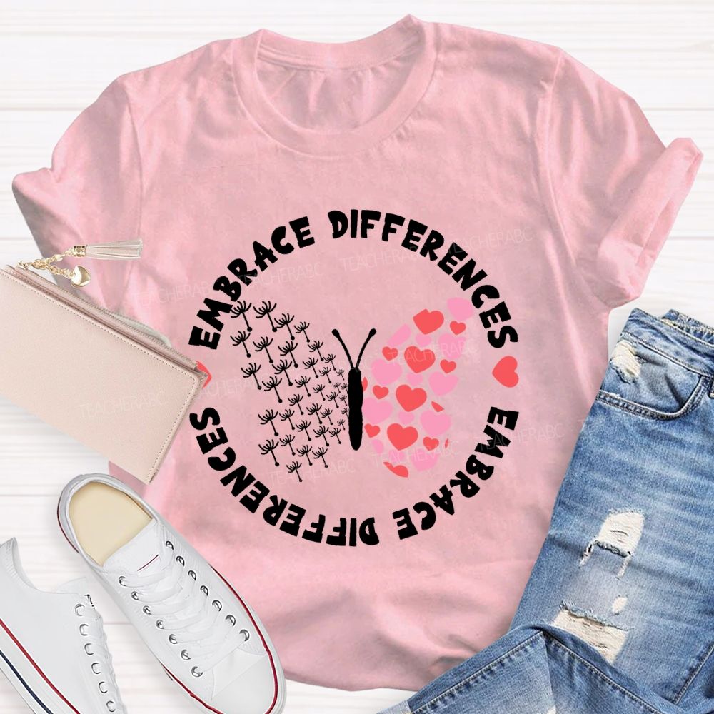 Embrace Differences Dandelion Butterfly Teacher T-Shirt