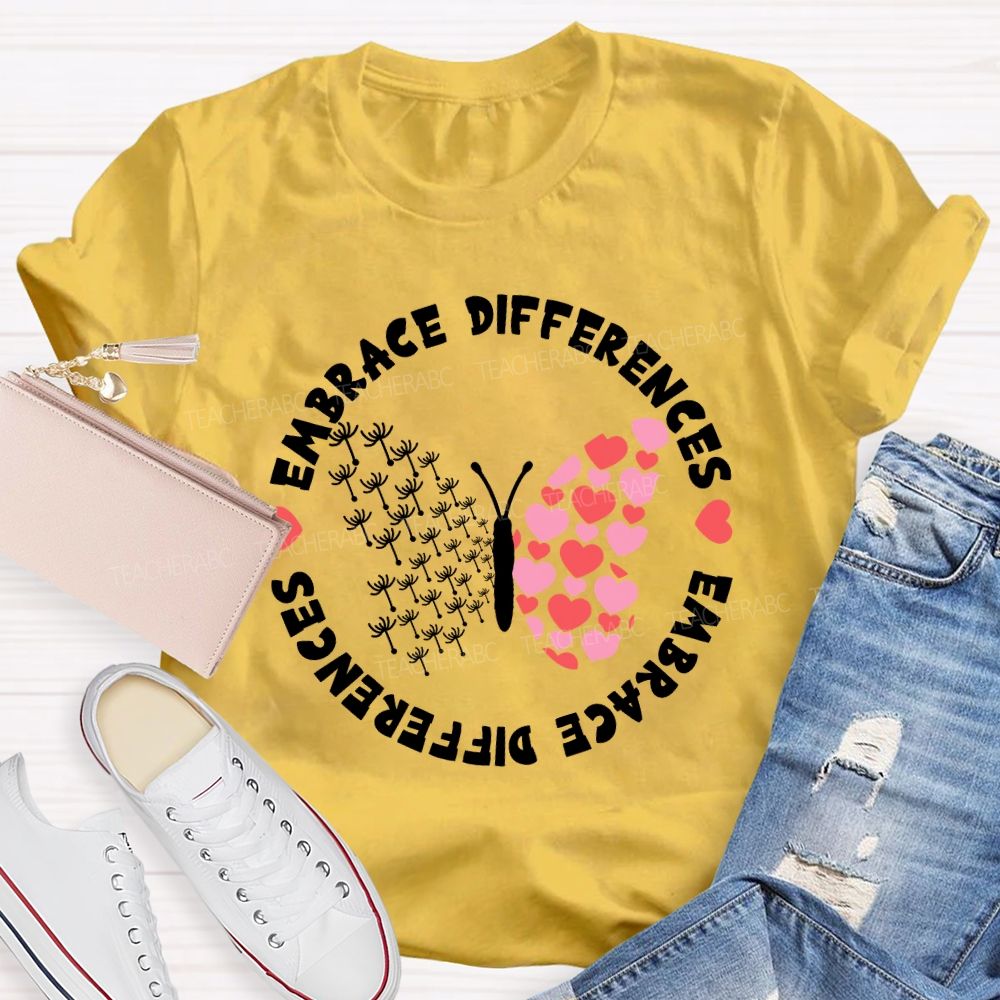 Embrace Differences Dandelion Butterfly Teacher T-Shirt